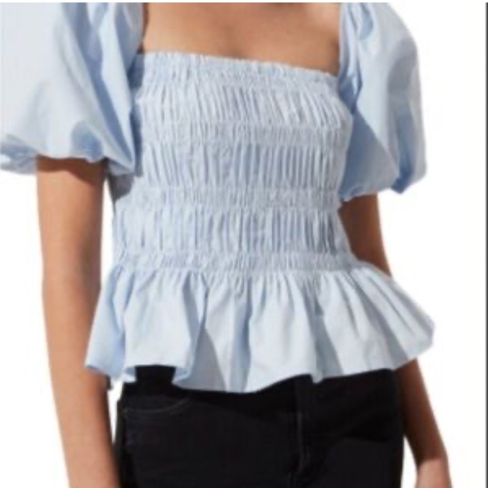 Astr Light Blue Smocked Blouse with Puff Sleeves - NWOT